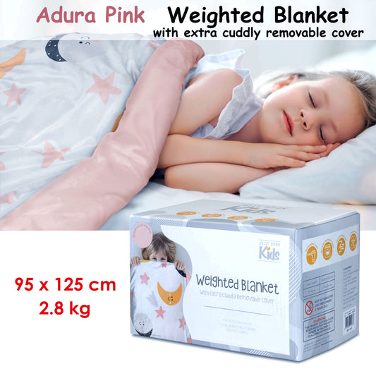 Jelly Bean Kids Adura Pink Kids Weighted Blanket with Extra Cuddly Removable Cover 2.8kg 95 x 125 cm